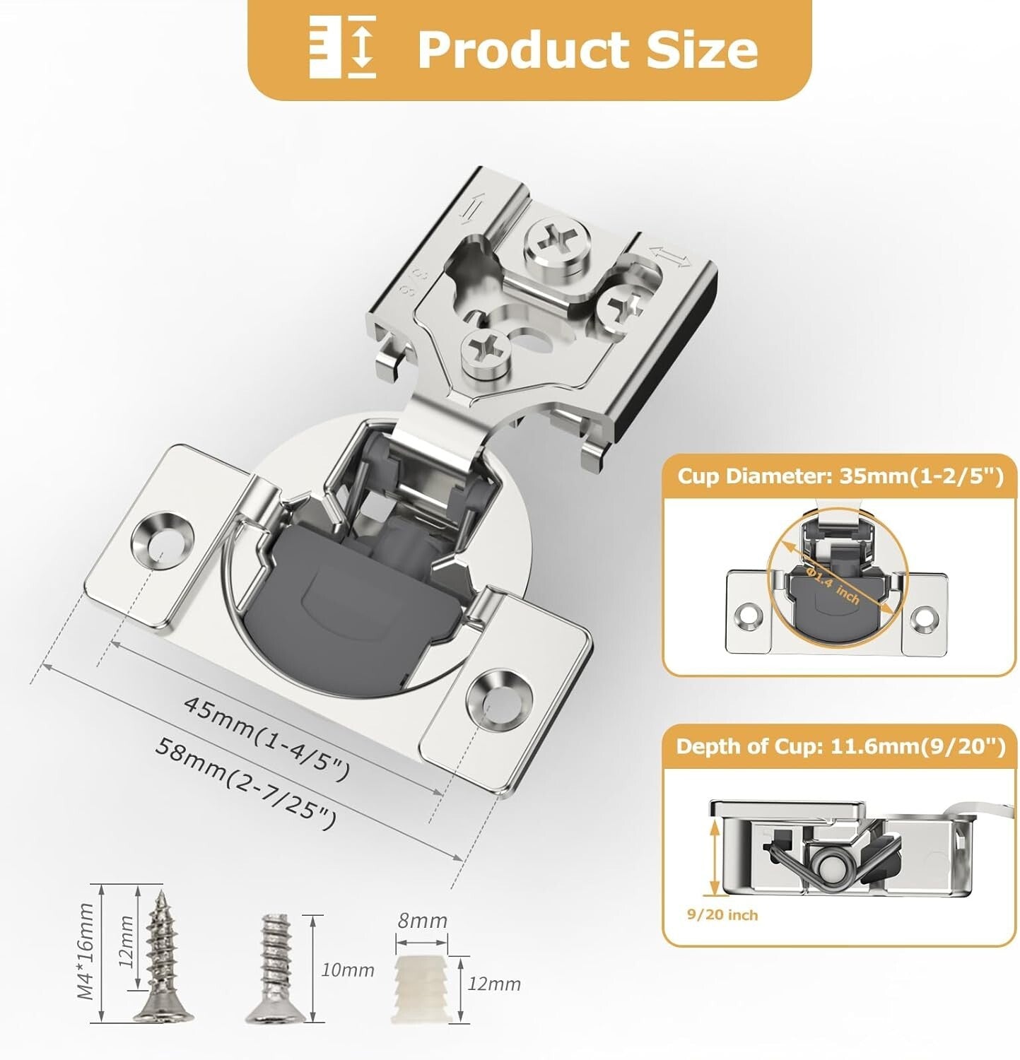 Quiet & Safe 20 Pieces 3/8 Inch Overlay Soft Close Cabinet Hinges - 105° Angle