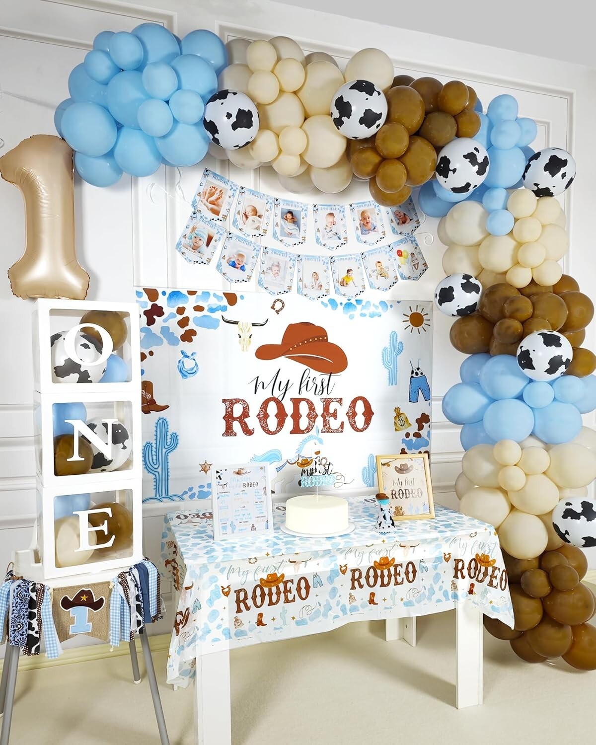 Vibrant Cowboy 1st Birthday Party Decor - High Chair Banner and Balloon Garland