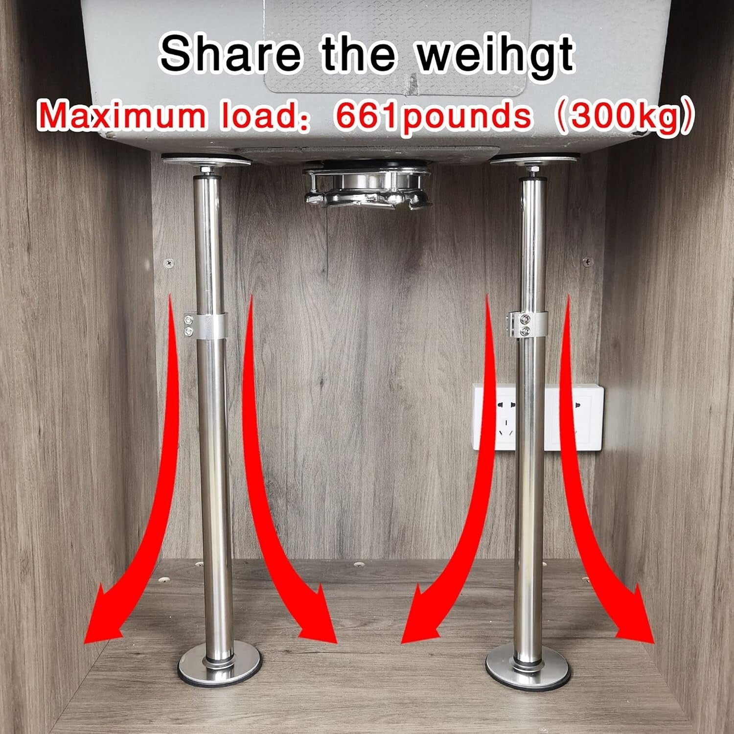 Stainless Steel Undermount Sink Support Kit - Height Adjustable 16-29.5 inches