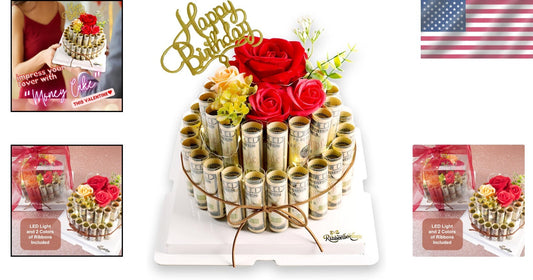 Elegant Flower Money Cake Gift Box with LED Lights - Unique Surprise for Any ...
