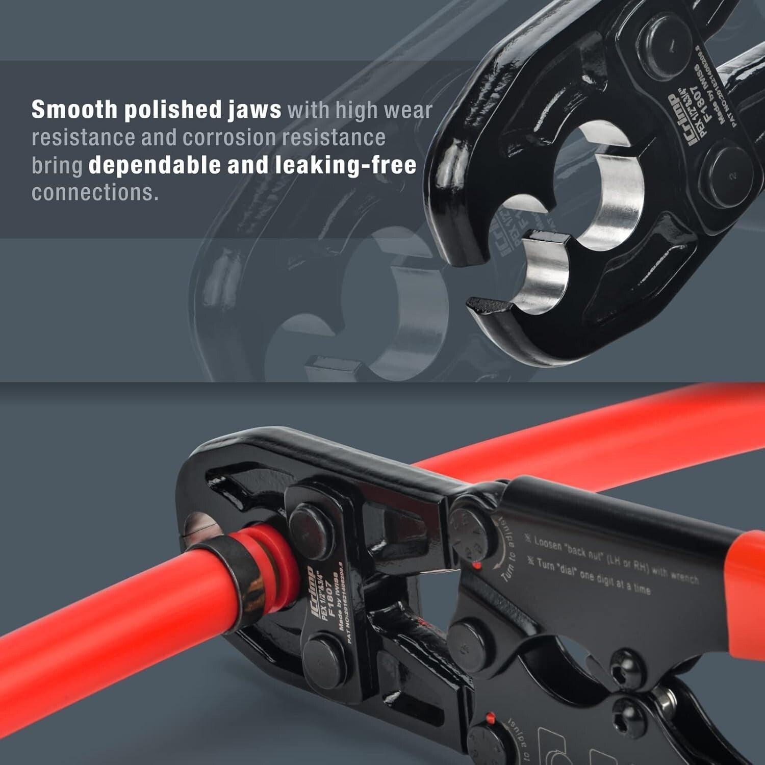 Ergonomic Hand-Powered Combo PEX Crimping Tool for 1/2 & 3/4-Inch Copper Rings