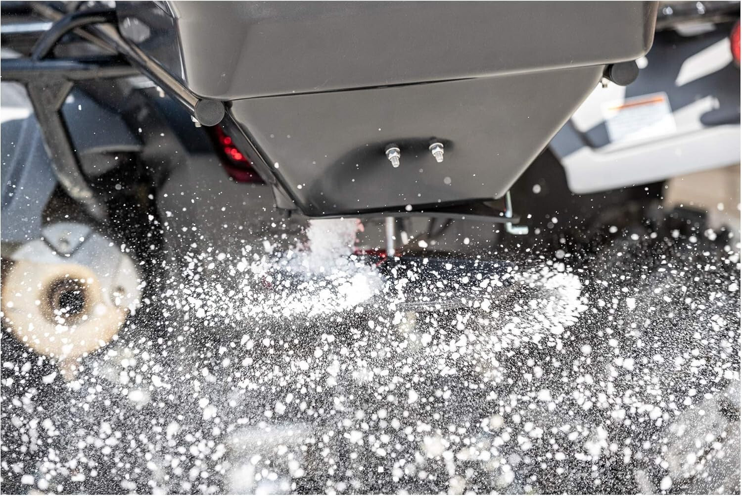 Polyethylene ATV Broadcast Spreader: 100 lbs Capacity with Efficient 12V Motor