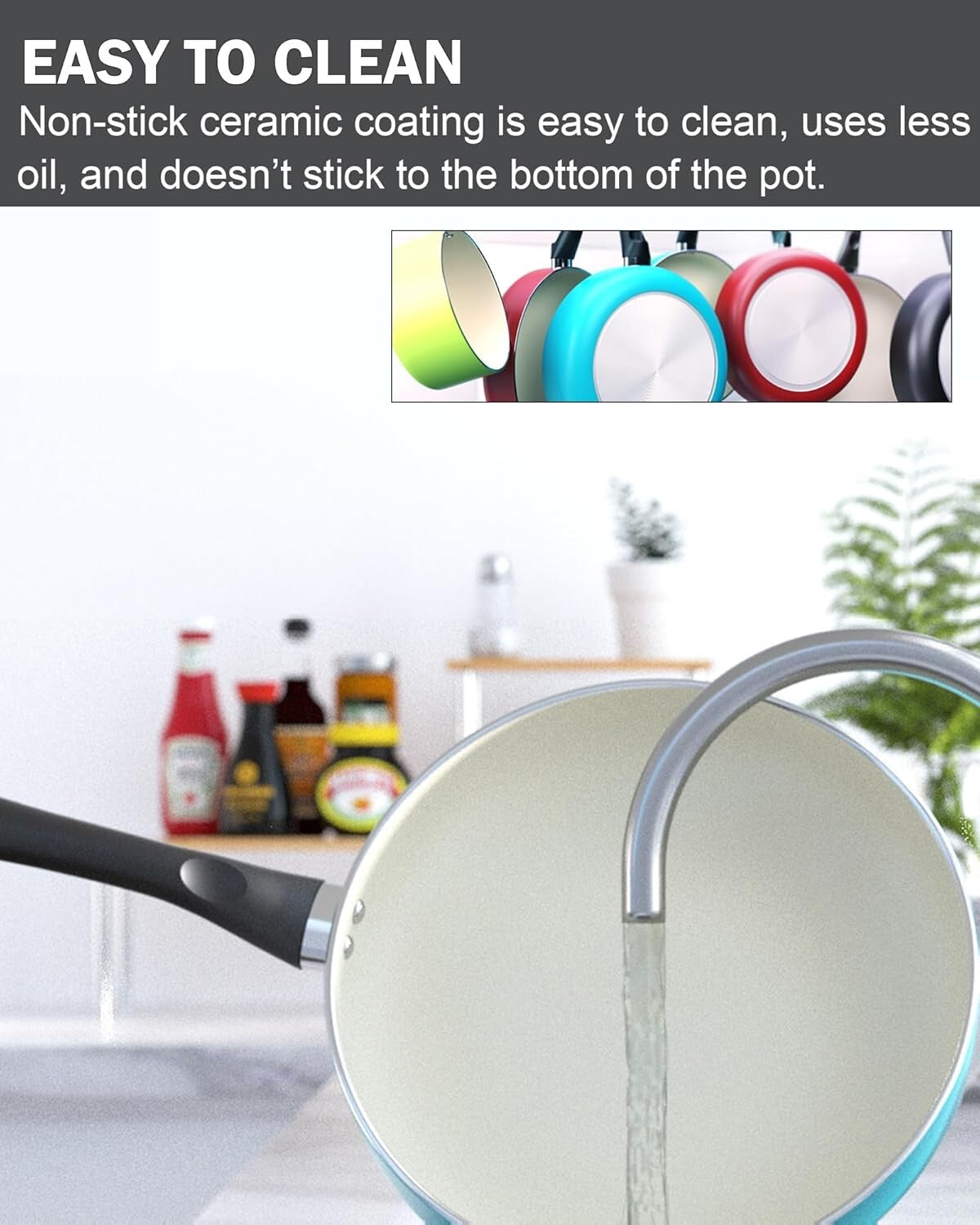 Premium 10-Piece Nonstick Cookware Set with Glass Lids in Elegant Turquoise