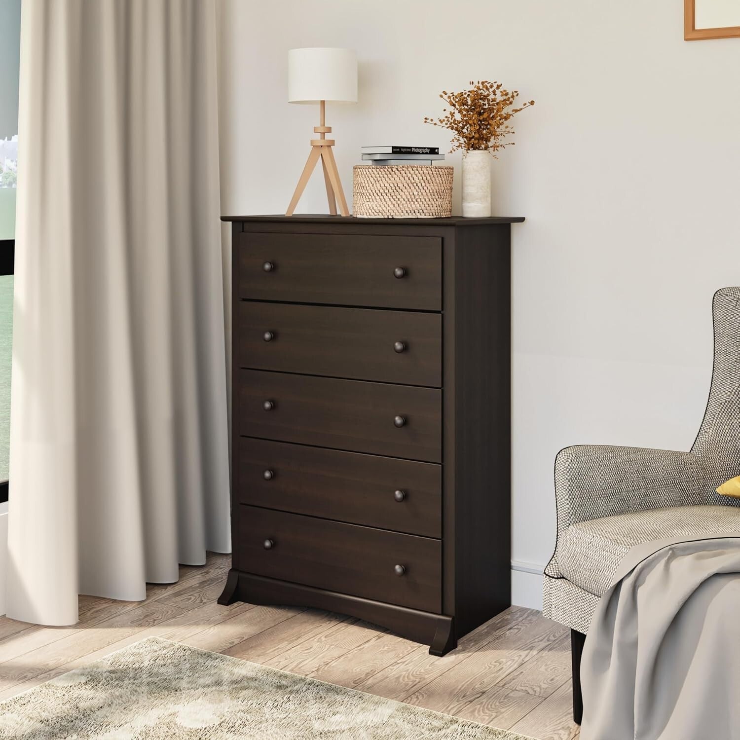 Elegant 5-Drawer Chest in Espresso - Durable & Versatile Furniture for Any Room