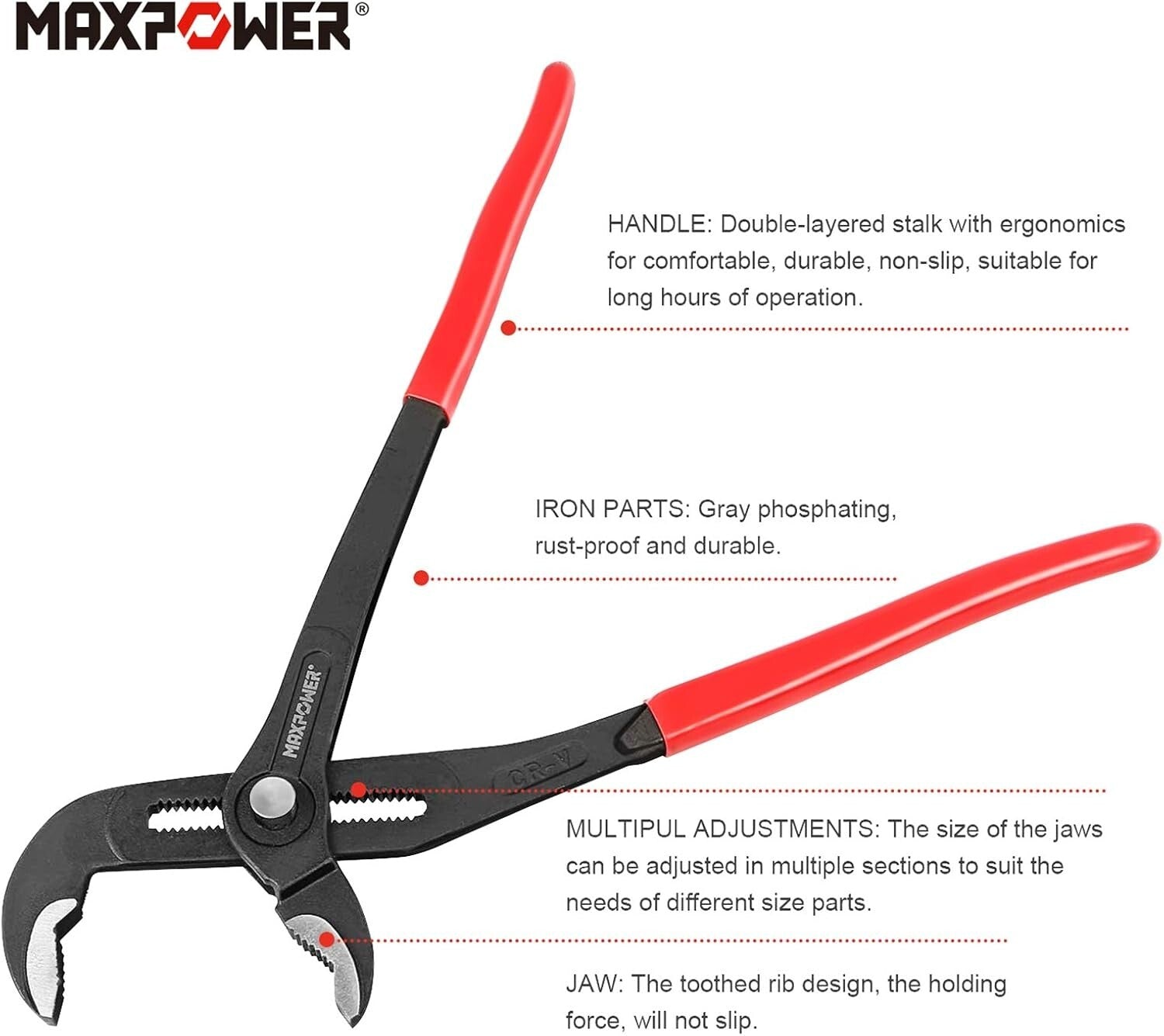 Chromium-Vanadium Water Pump Pliers Set with Rubber Grip - 3 Sizes Included