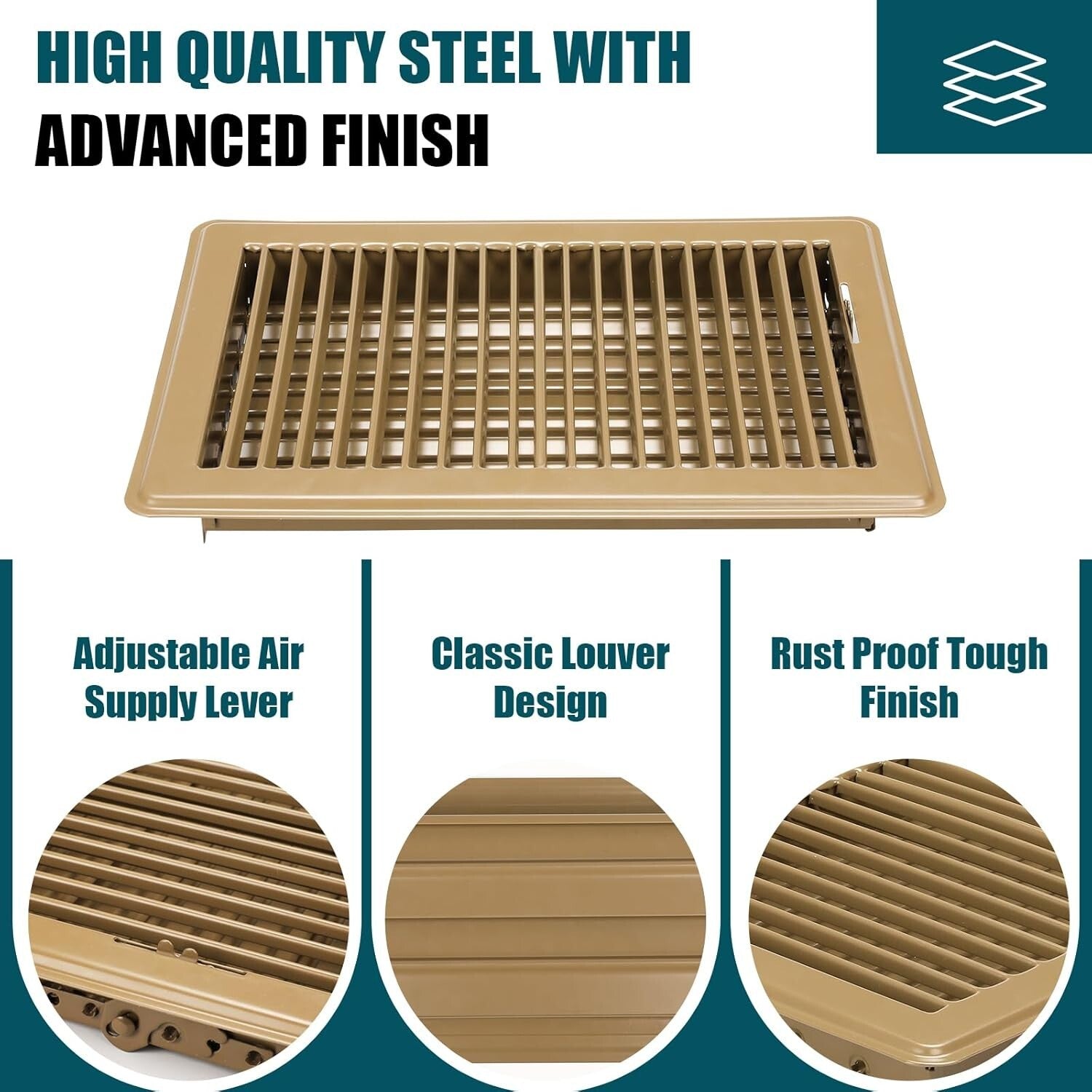 4-Pack Classic Louver 6x10 Floor Registers - Adjustable Air Circulation Grilles