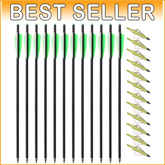12-Pack 20-Inch Carbon Arrows with 3-Blade Broadheads for Compound Bows
