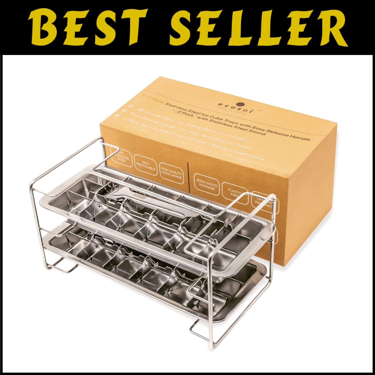 Eco-Friendly Ice Maker - Non-Toxic Stainless Steel Cube Trays, Lifetime Warranty