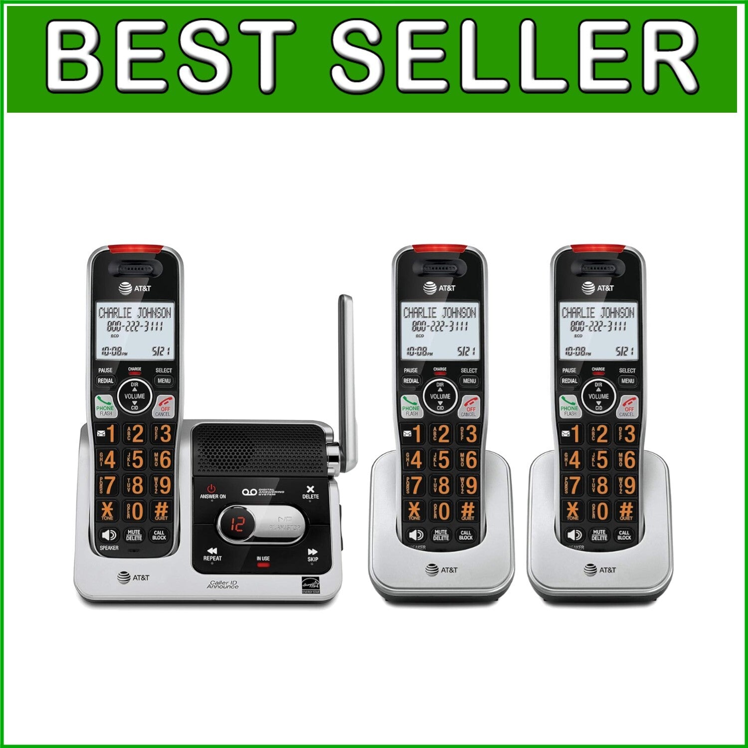 DECT 6.0 3-Handset Cordless Phone with Smart Call Blocking & Answering Machine