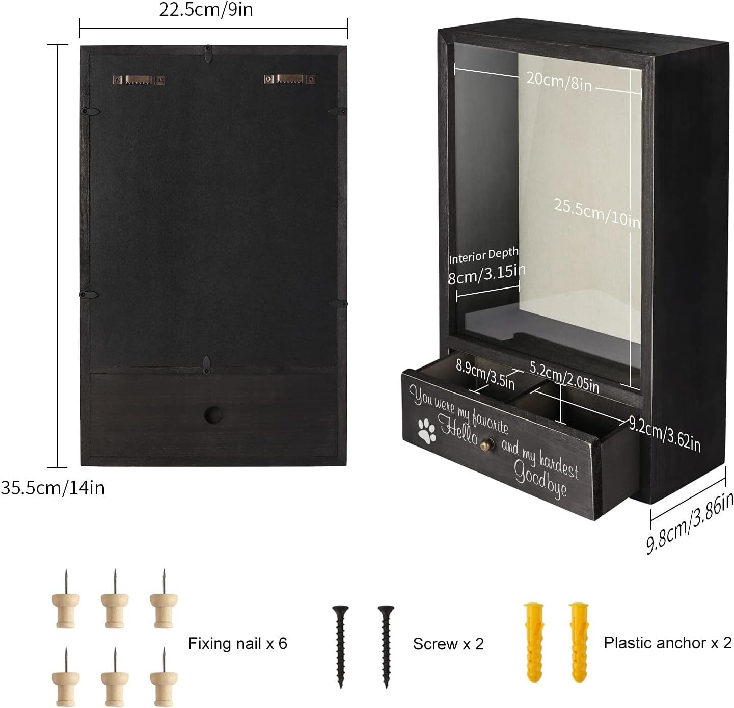 Antique Wood Shadow Box Frame for Pet Memorial - Customizable Keepsake Storage