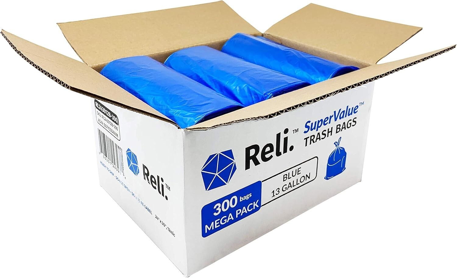 Durable 13 Gallon Blue Recycling Trash Bags | 300 Count - Leak Proof Design