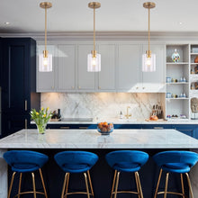 Load image into Gallery viewer, Height-Adjustable Brass Pendant Light Fixtures with Clear Glass Shade - 3 Units
