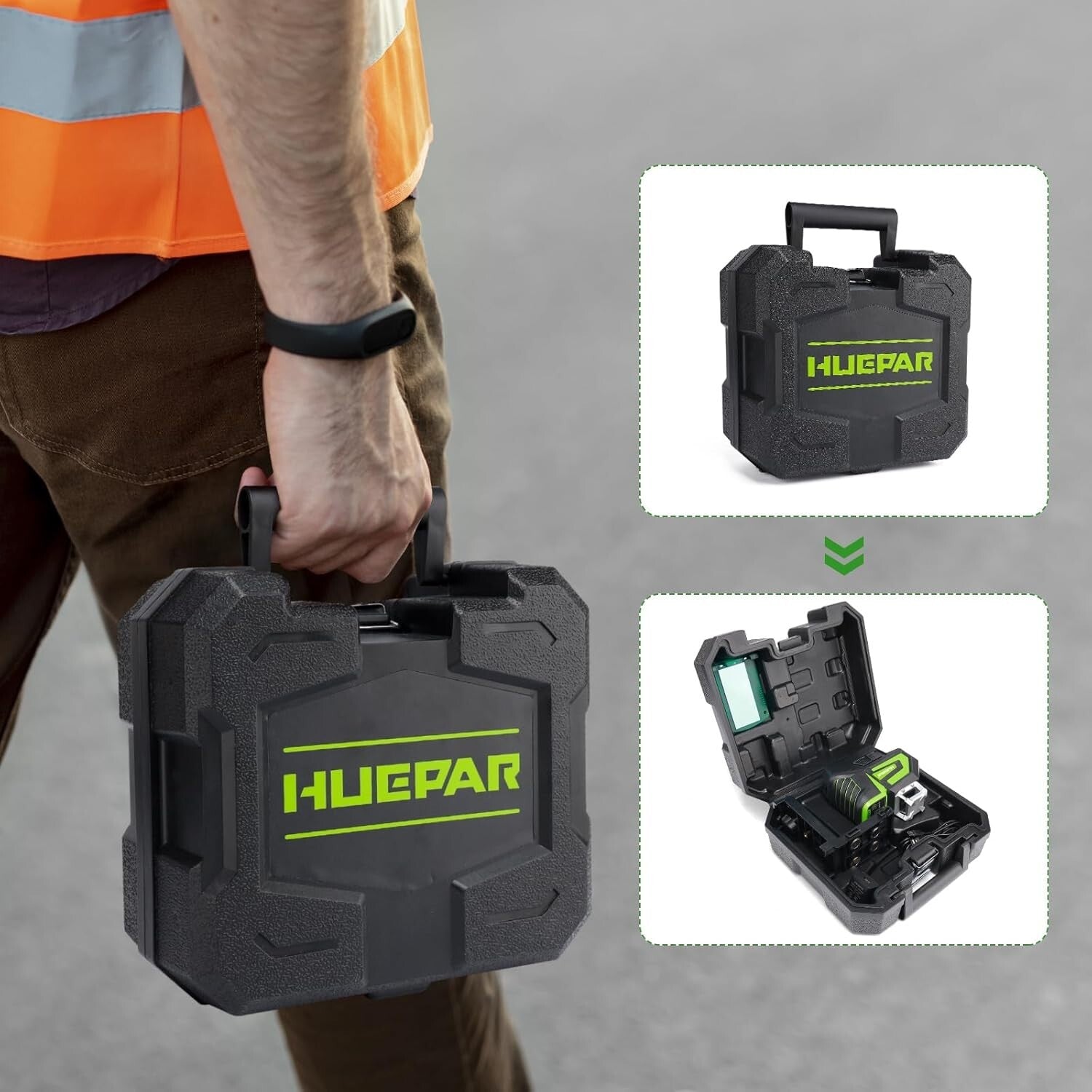 Versatile Green Laser Level with Adjustable Line Brightness & Robust Carry Case