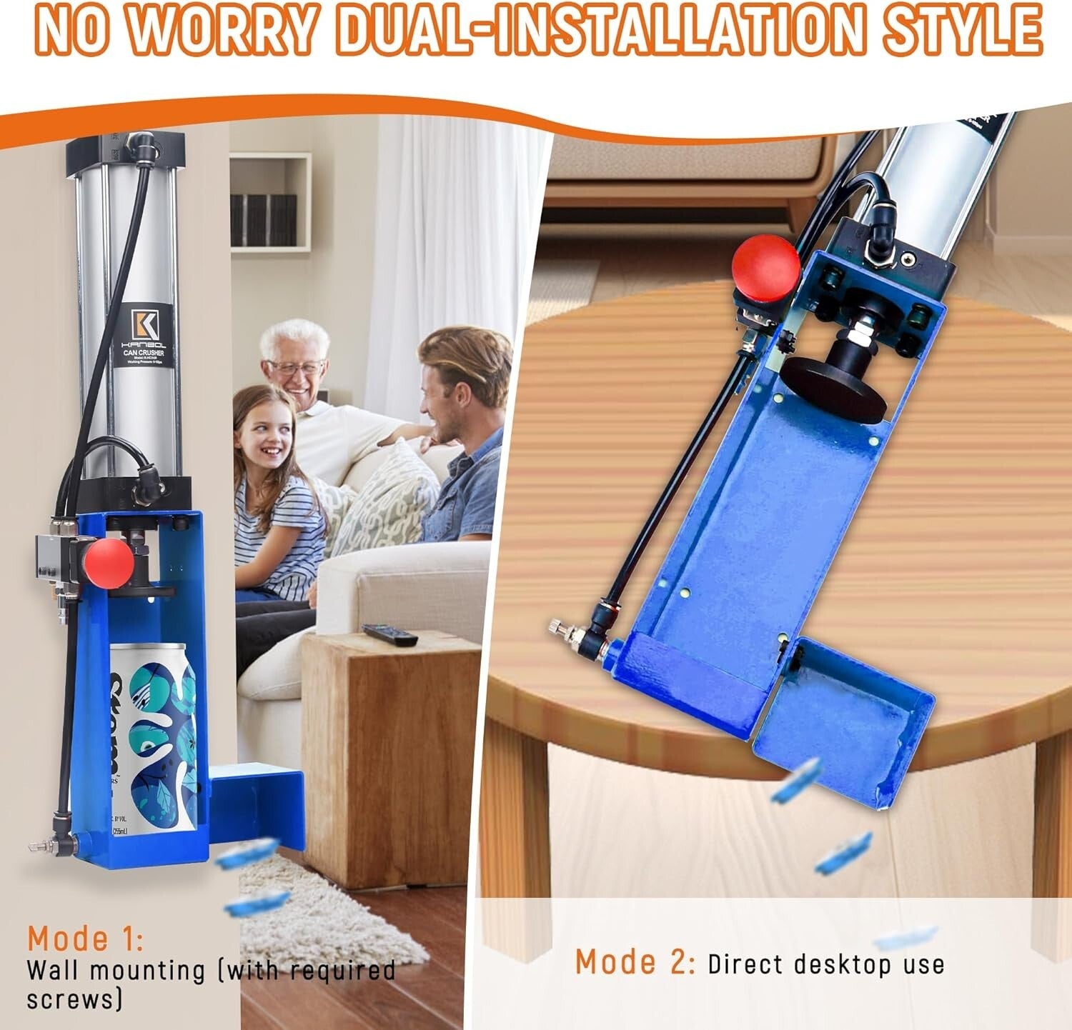 Pneumatic Aluminum Can Crusher: Automatic Ejection & Heavy-Duty Design in Blue