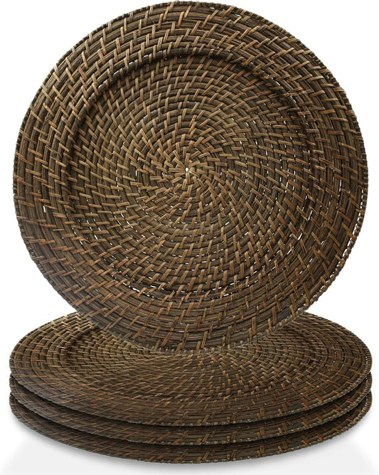 Durable Brick Brown Rattan Charger Plates – Set of 4 for Upscale Dining