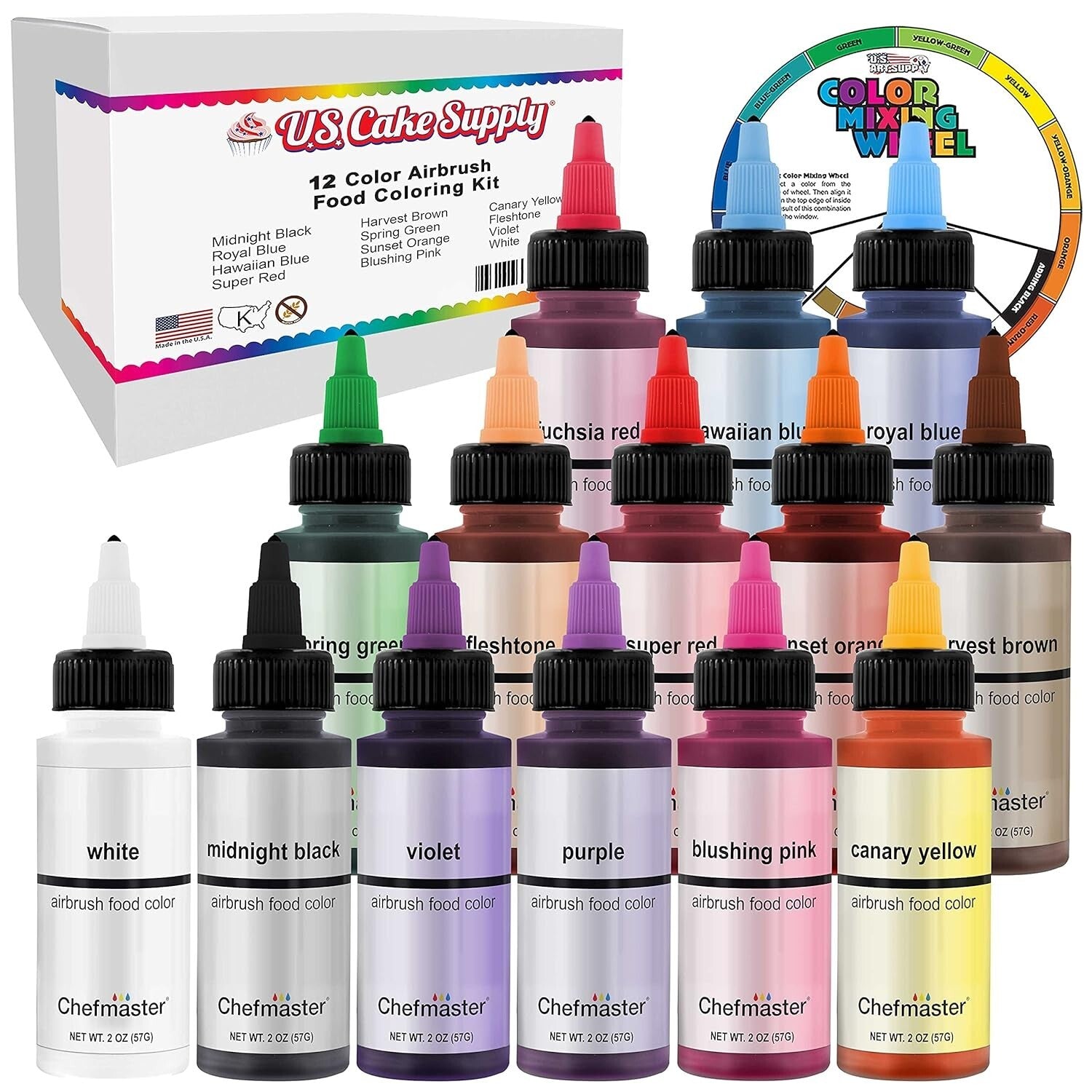 Edible Airbrush Food Colors - 12 Vibrant Shades with Convenient Dispenser