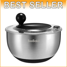 Load image into Gallery viewer, Family-Sized 5.3Qt Salad Spinner: Stainless Steel, Dishwasher Safe &amp; Easy to Use