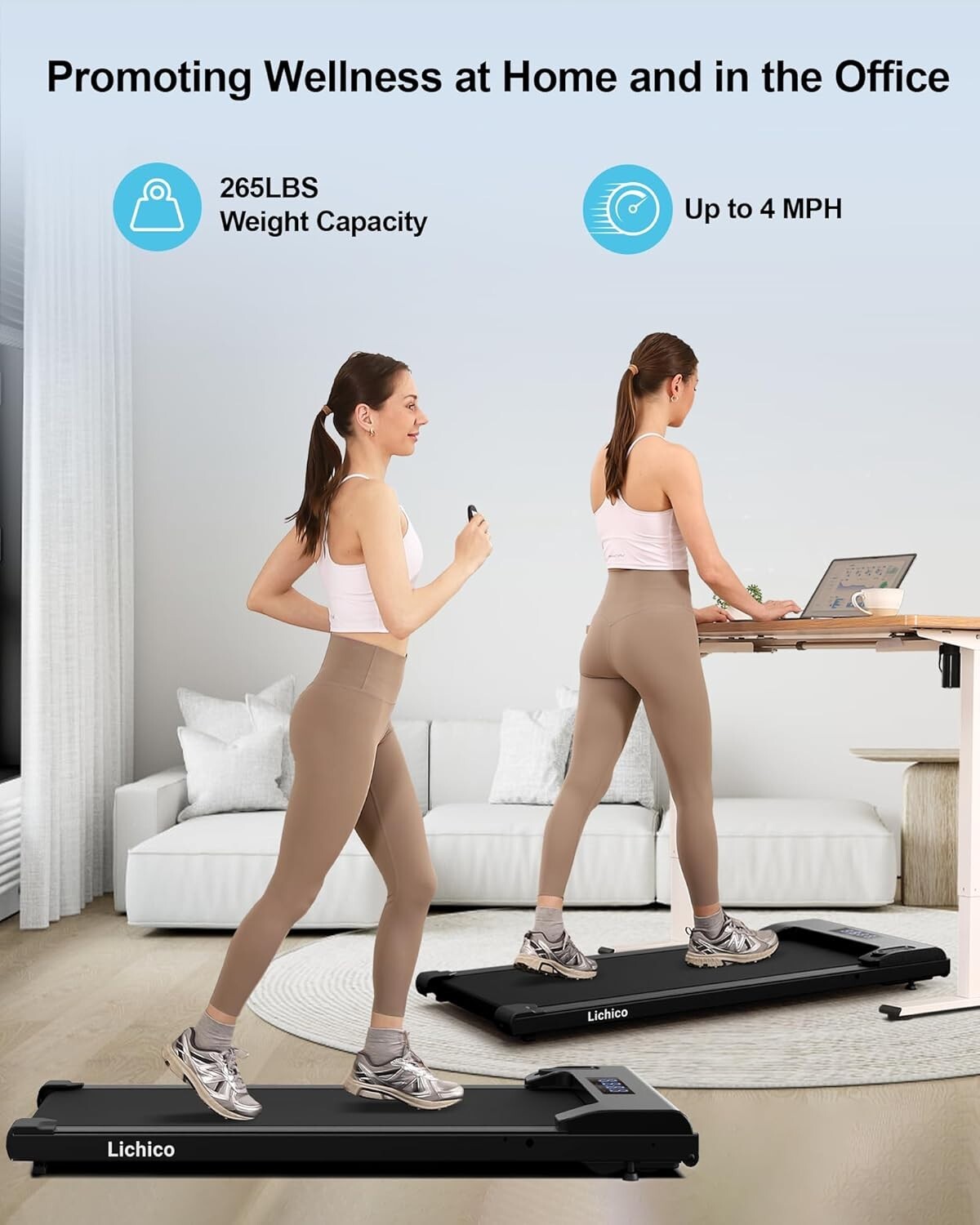 2.5HP Brushless Motorized Walking Pad - Space-Saving Treadmill for Workouts