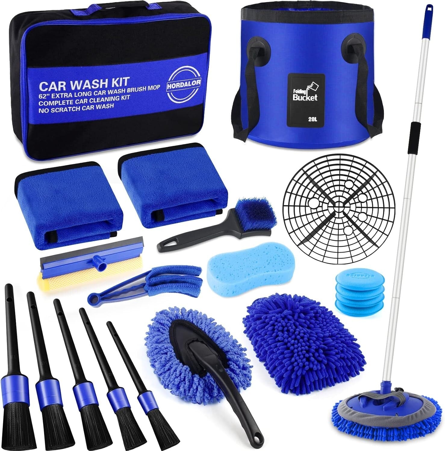 Ultimate 21-Piece Car Cleaning Kit with Non-Slip 62" Brush - Ideal Gift