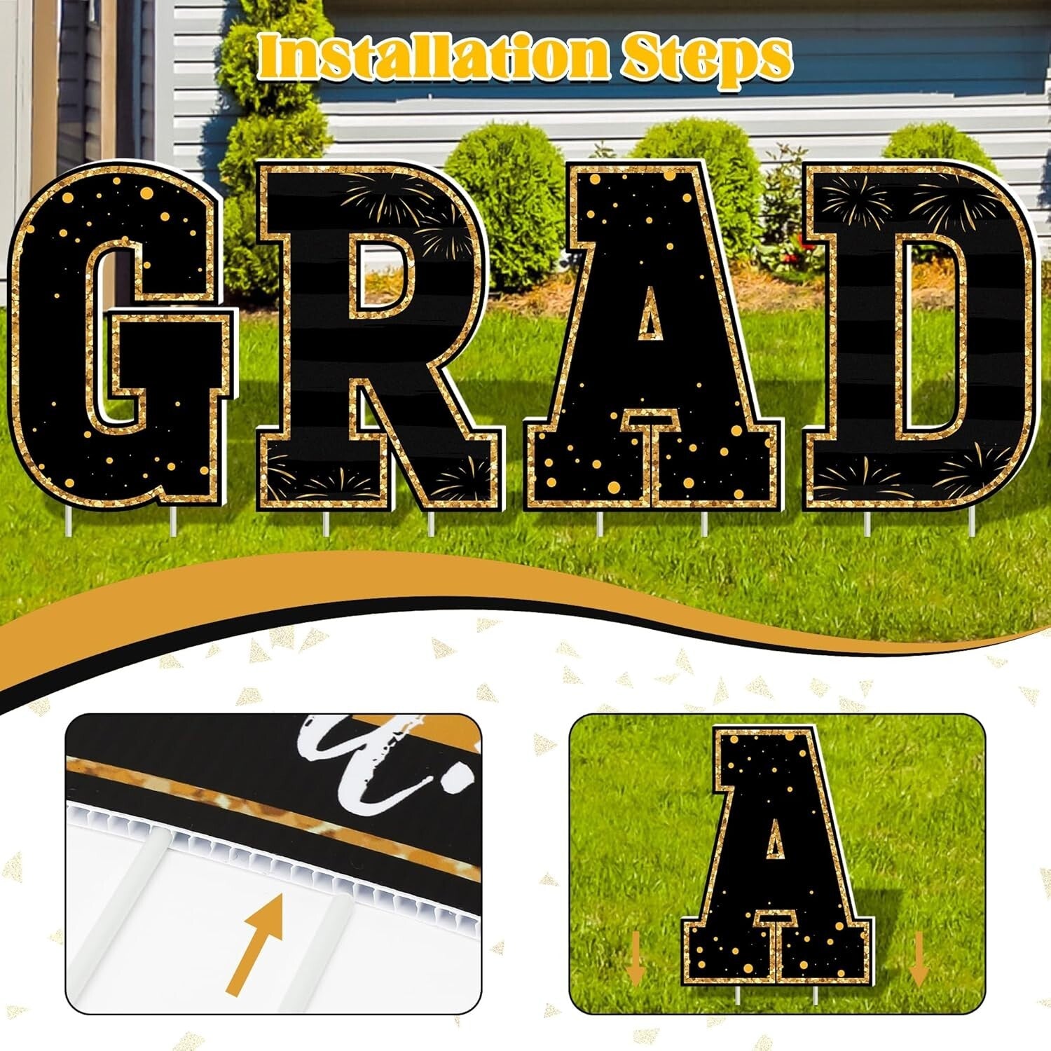Celebrate Graduation with 20 PCS Black Gold Signs, 2025 Graduation Yard Decor