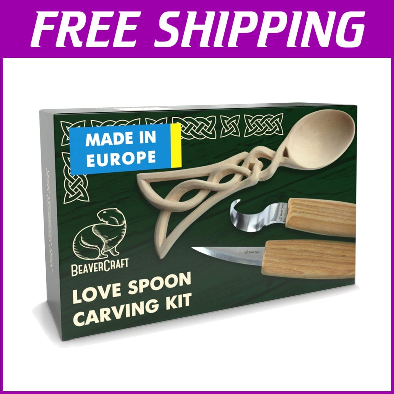 Beginner Wood Spoon Carving Kit - 10-Piece Whittling Set with Tools & Guide