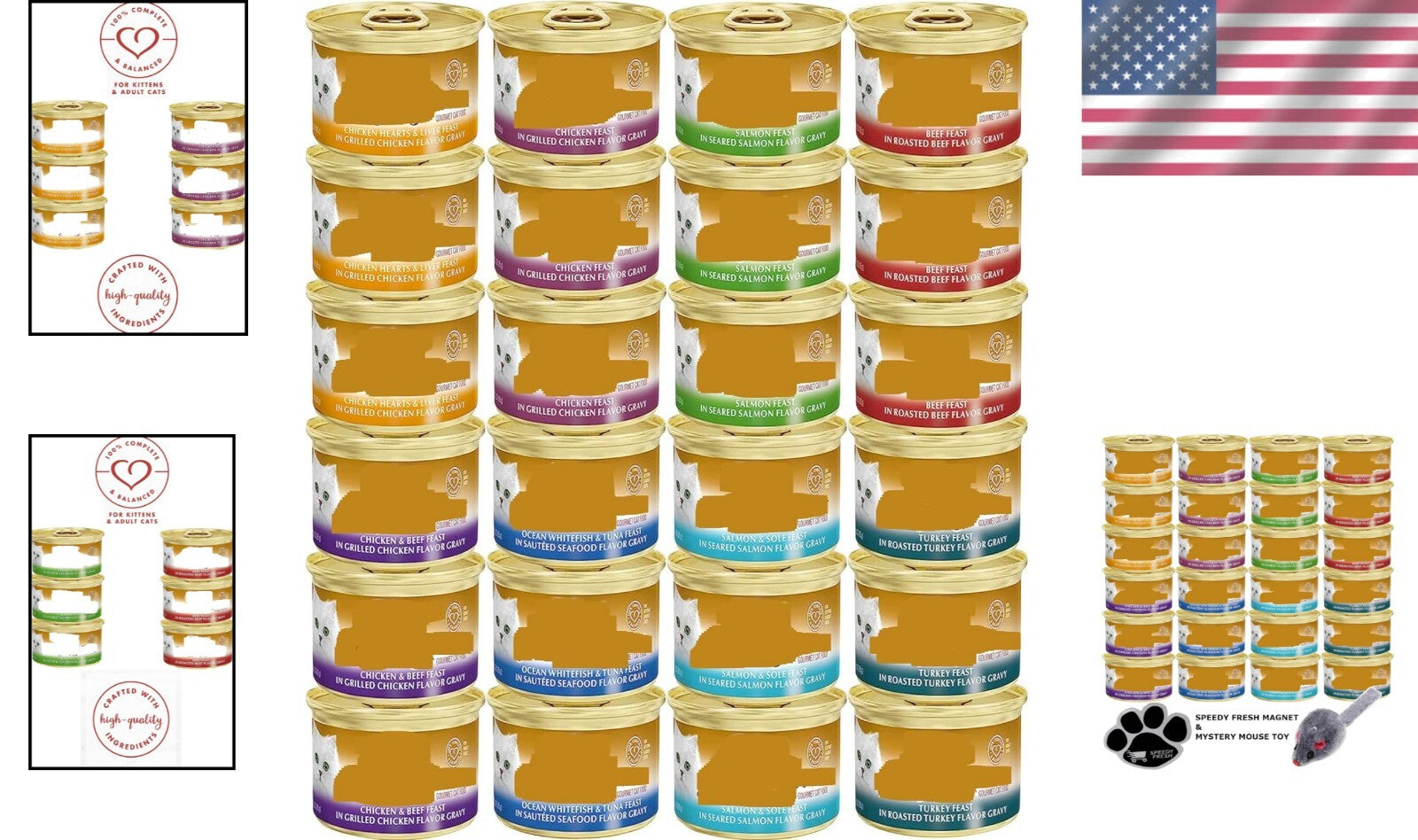 Delicious 24-Can Wet Cat Food Gravy Variety Bundle with Toy - All Life Stages