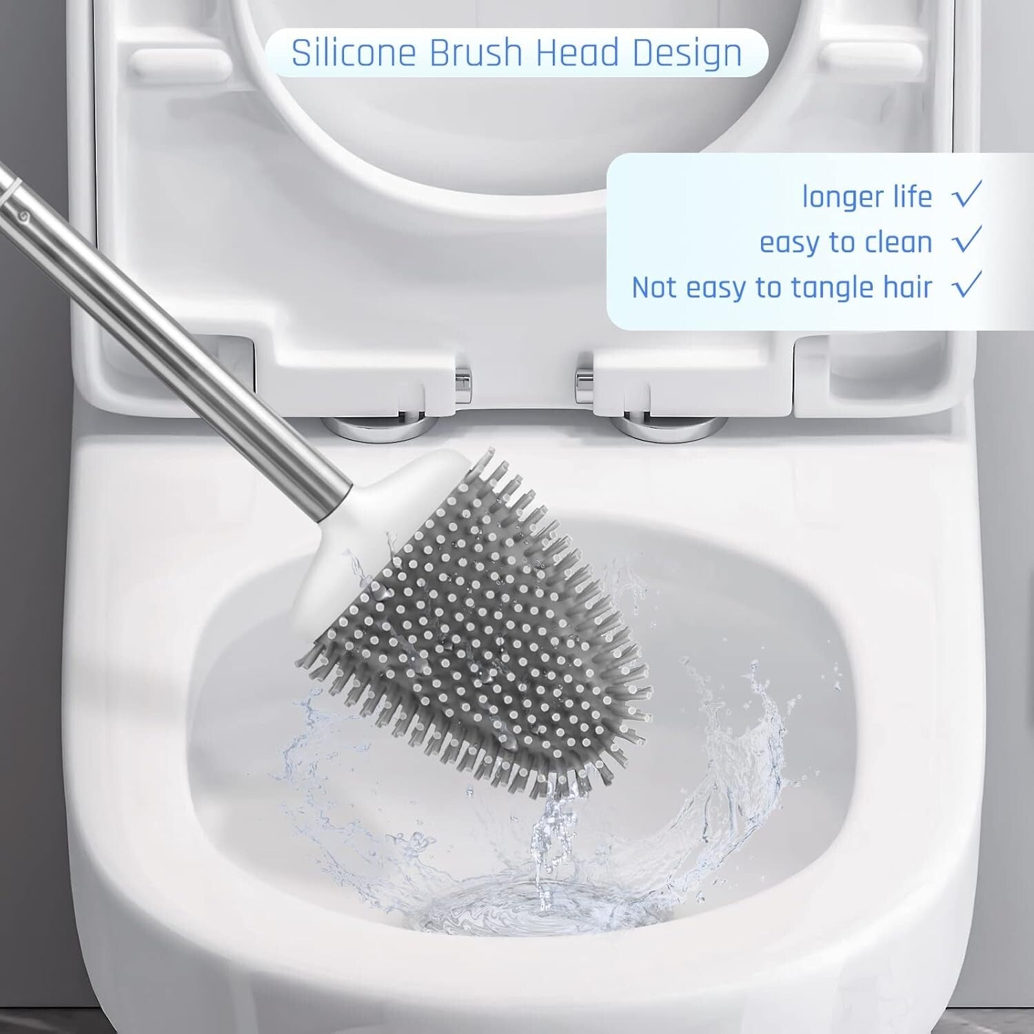 Flexible Silicone Toilet Brush with Stainless Steel Holder - Modern Cleanliness