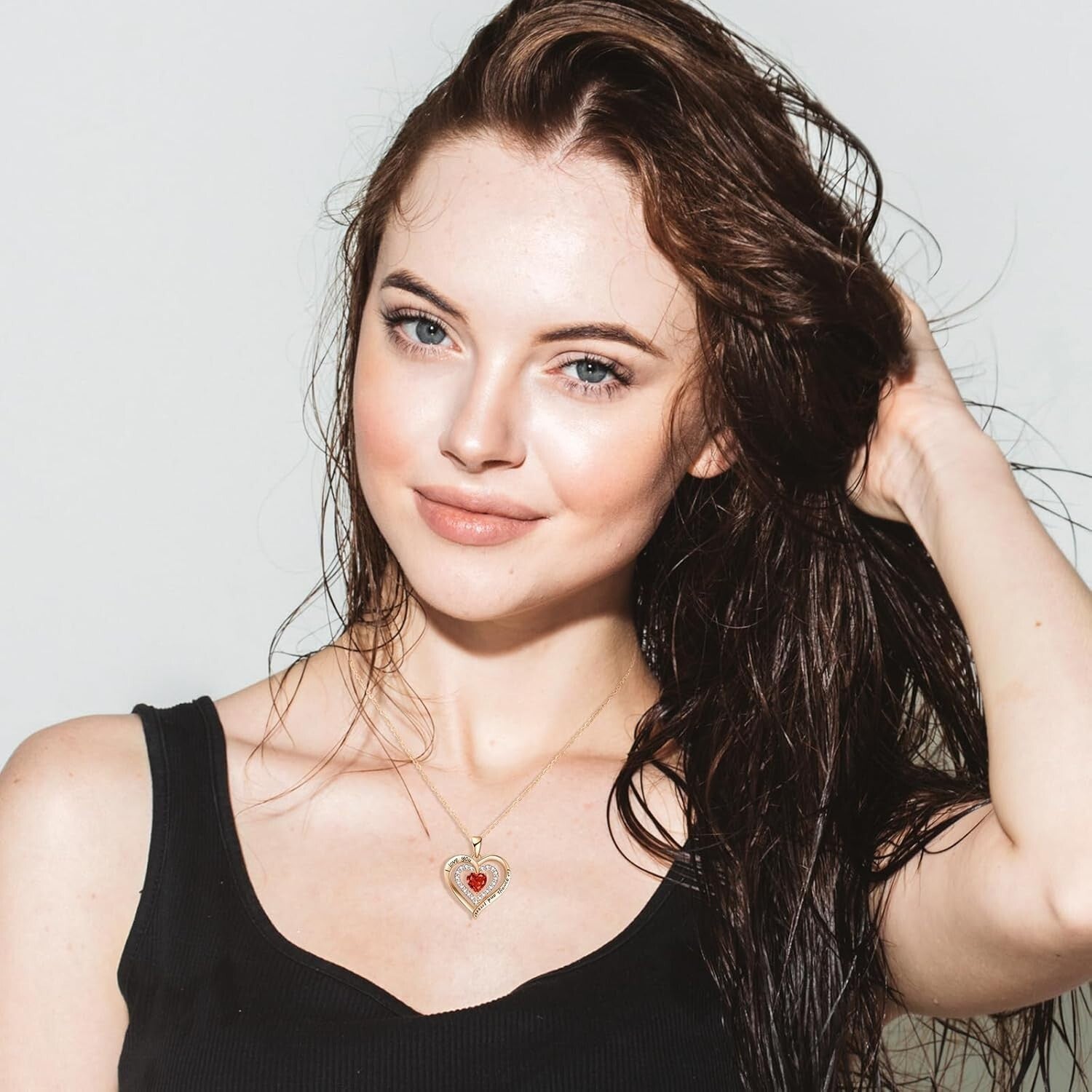 18k Rose Gold Birthstone Heart Necklace with Cubic Zirconia - Women’s Jewelry