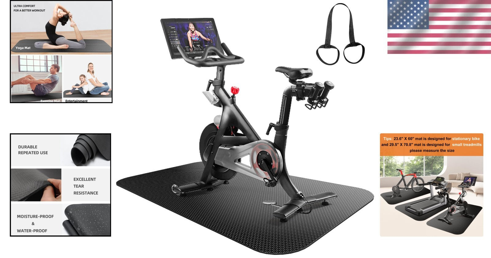 Versatile Rubber Floor Mat for Spin Bikes & Treadmills - Easy Clean Design
