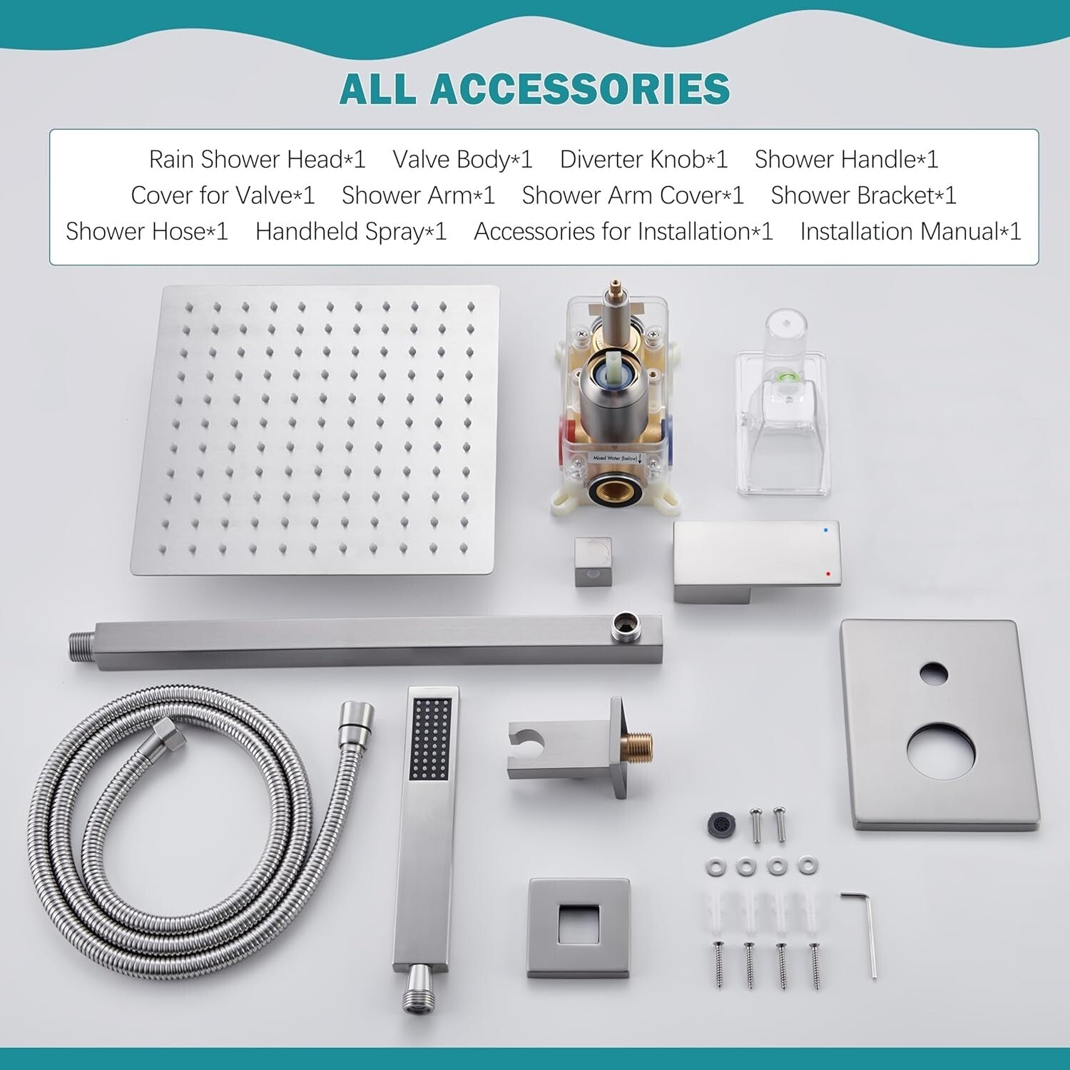 Luxury Brushed Nickel Shower System: 12-Inch Rain Shower Head & Handheld Spray