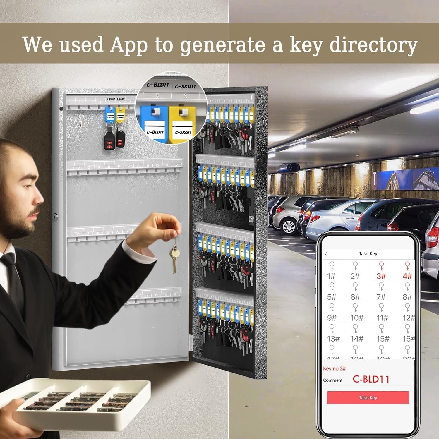 Secure 96-Key Key Box with Smart Lock and Multiple Access Methods – Black Finish