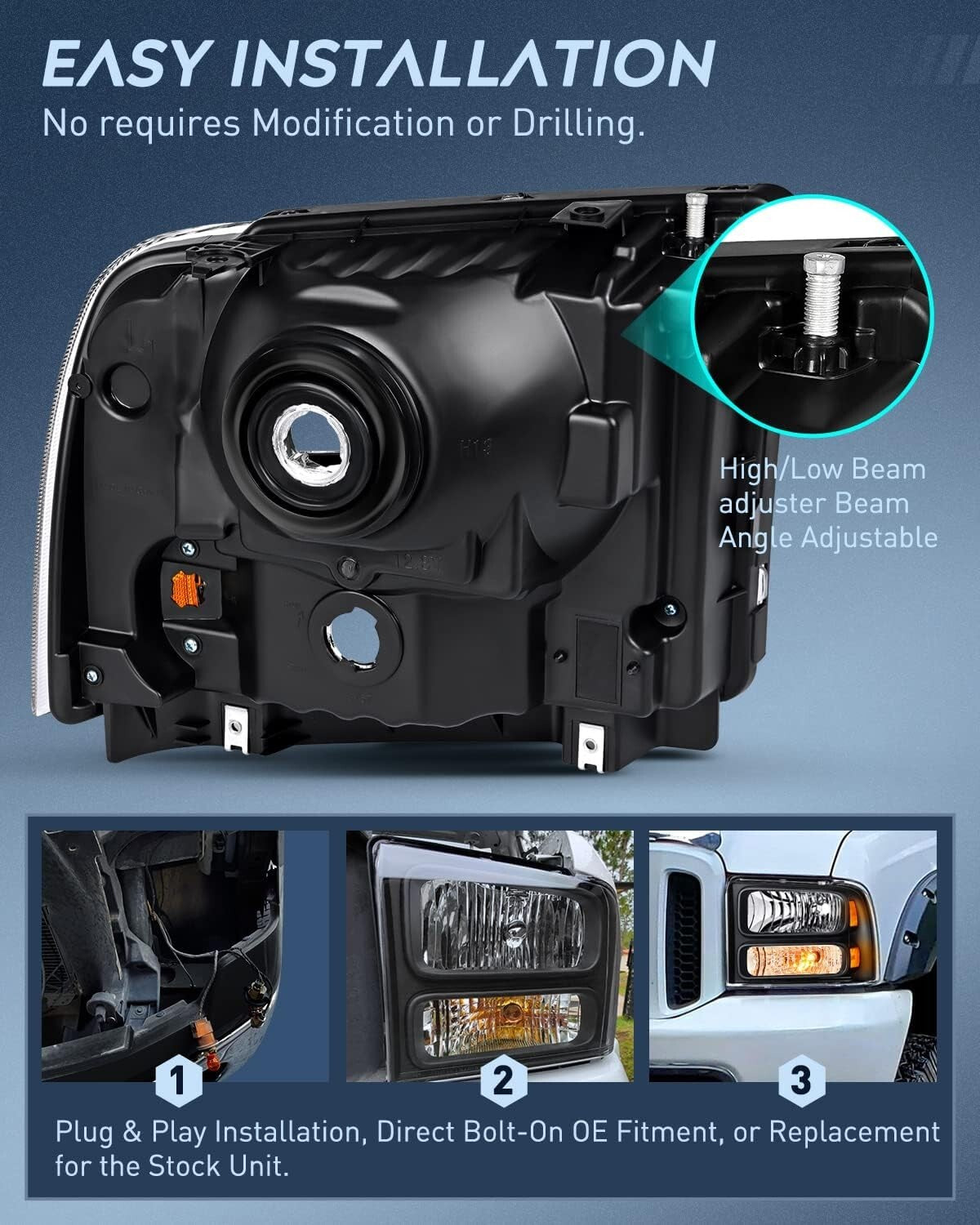 DOT Compliant Waterproof Headlight Set for 2005-2007 Ford F-Series Trucks