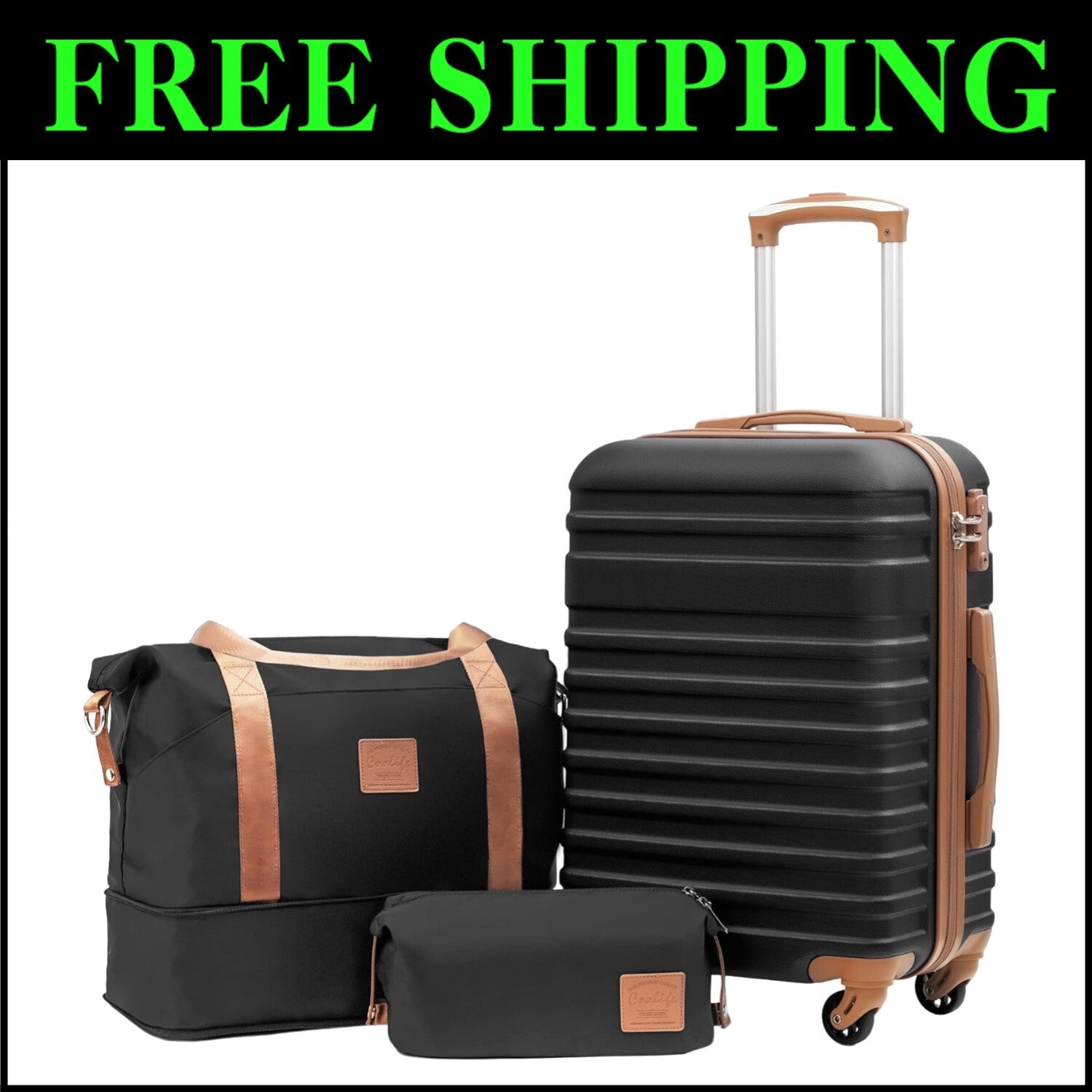 Durable 3-Piece Black Travel Set with TSA Lock & Organized Interior Pockets