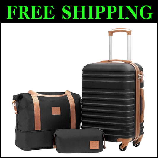 Durable 3-Piece Black Travel Set with TSA Lock & Organized Interior Pockets