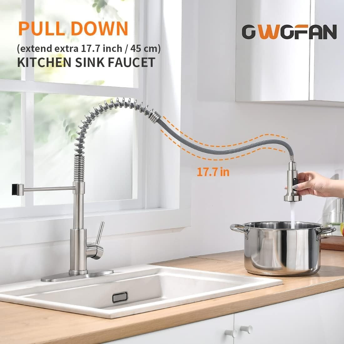 Brushed Nickel Pull Down Kitchen Faucet with 360° Swivel Sprayer - Easy Install