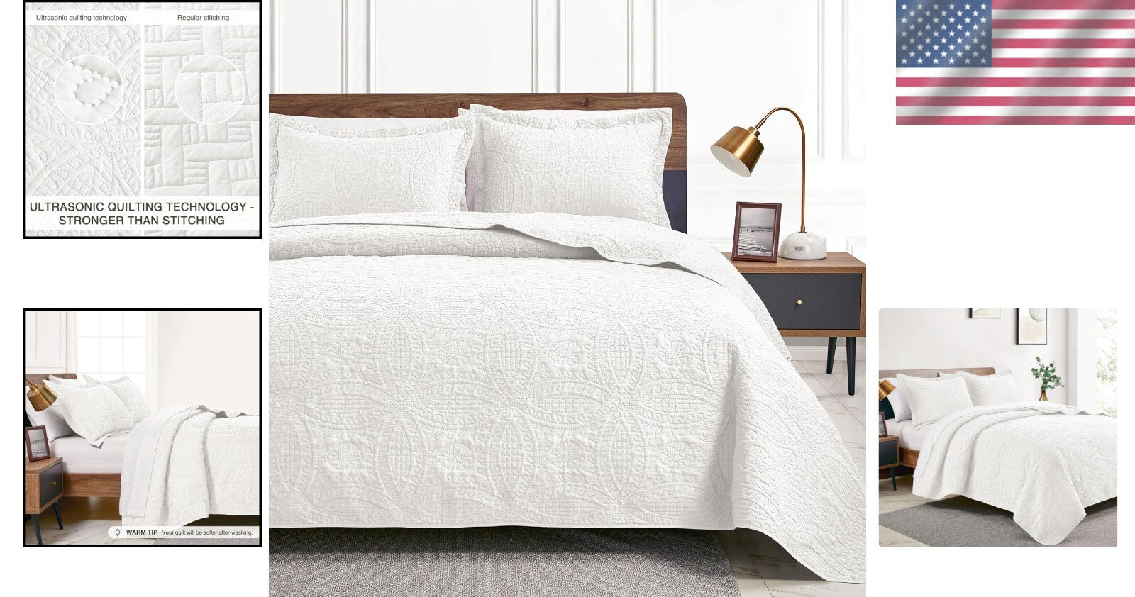 Elegant California King Coin Pattern Quilt Set - 3 Pieces for Year-Round Comfort