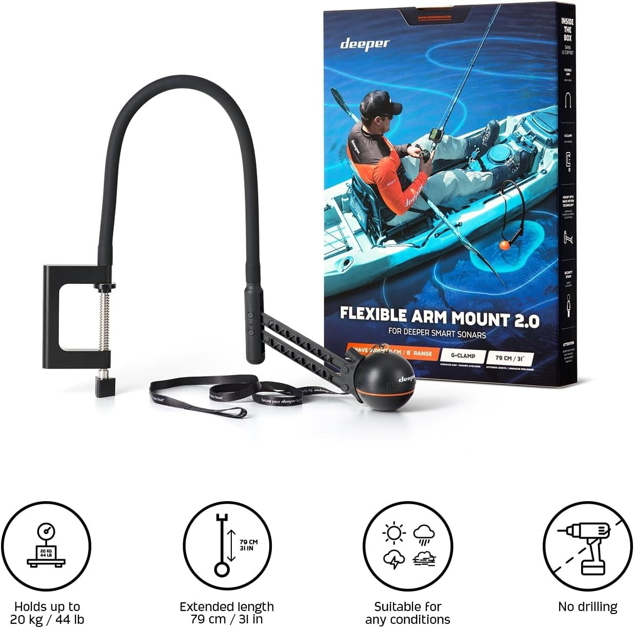 Flexible Arm Mount 2.0 for Boats and Kayaks, 80cm - Secure Fish Finder Support