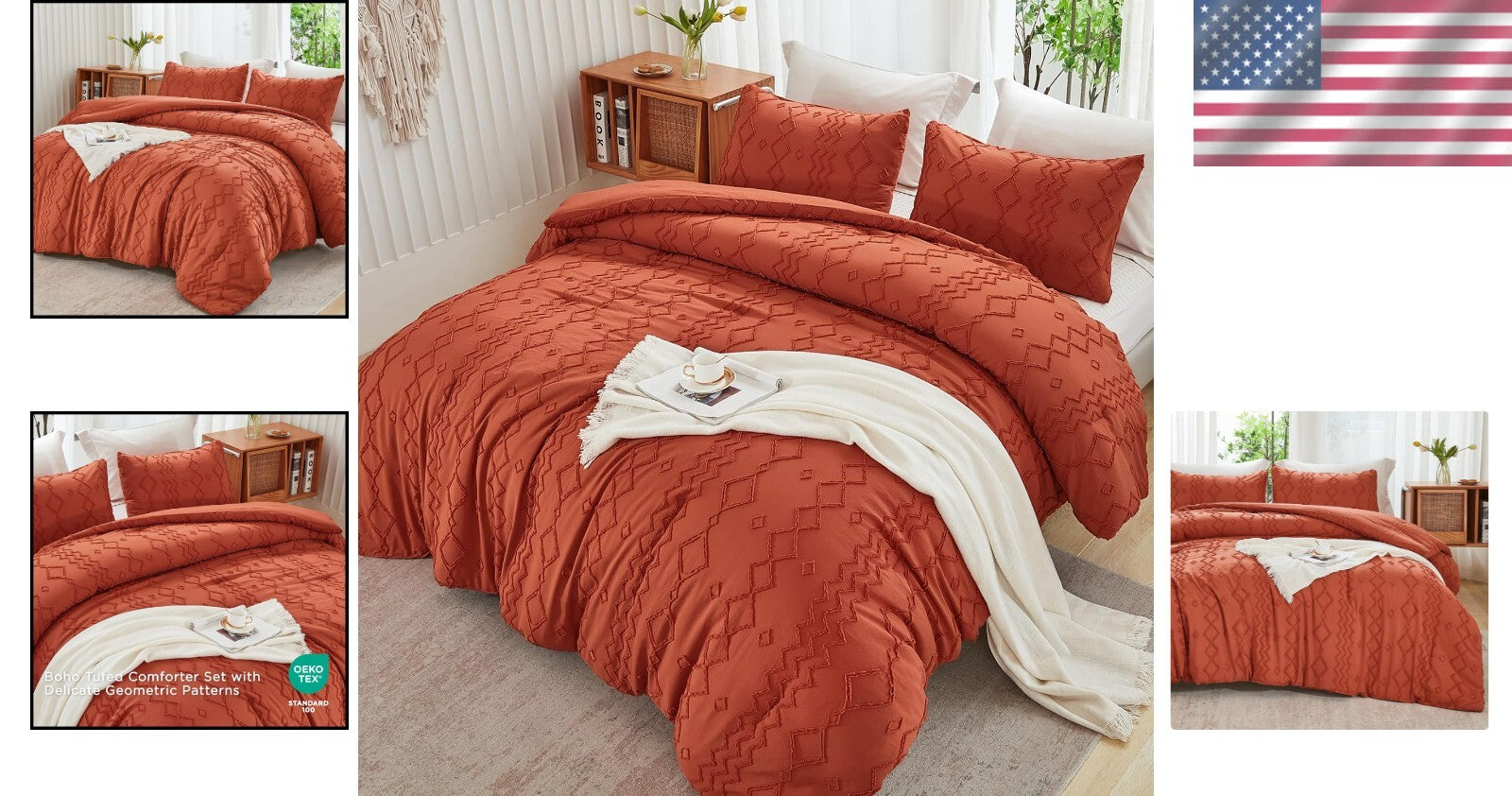 Luxurious 3-Piece Tufted Comforter Set in Terracotta - King Size Cozy Elegance