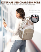 Load image into Gallery viewer, Durable USB Charging Backpack for 15.6 Inch Laptop - Water-Resistant Beige-Khaqi