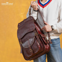 Load image into Gallery viewer, Handcrafted 21" Leather Daypack with Spacious Laptop Compartment &amp; Vintage Style
