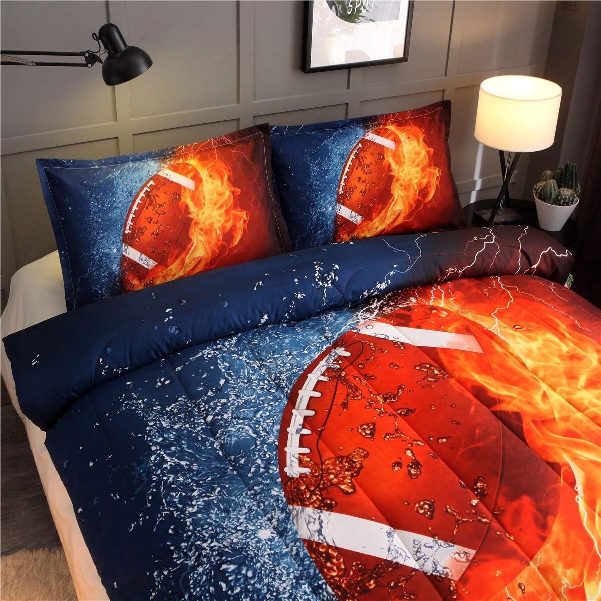Full Size American Football Comforter Set with 3D Rugby Print - Fun for Teens