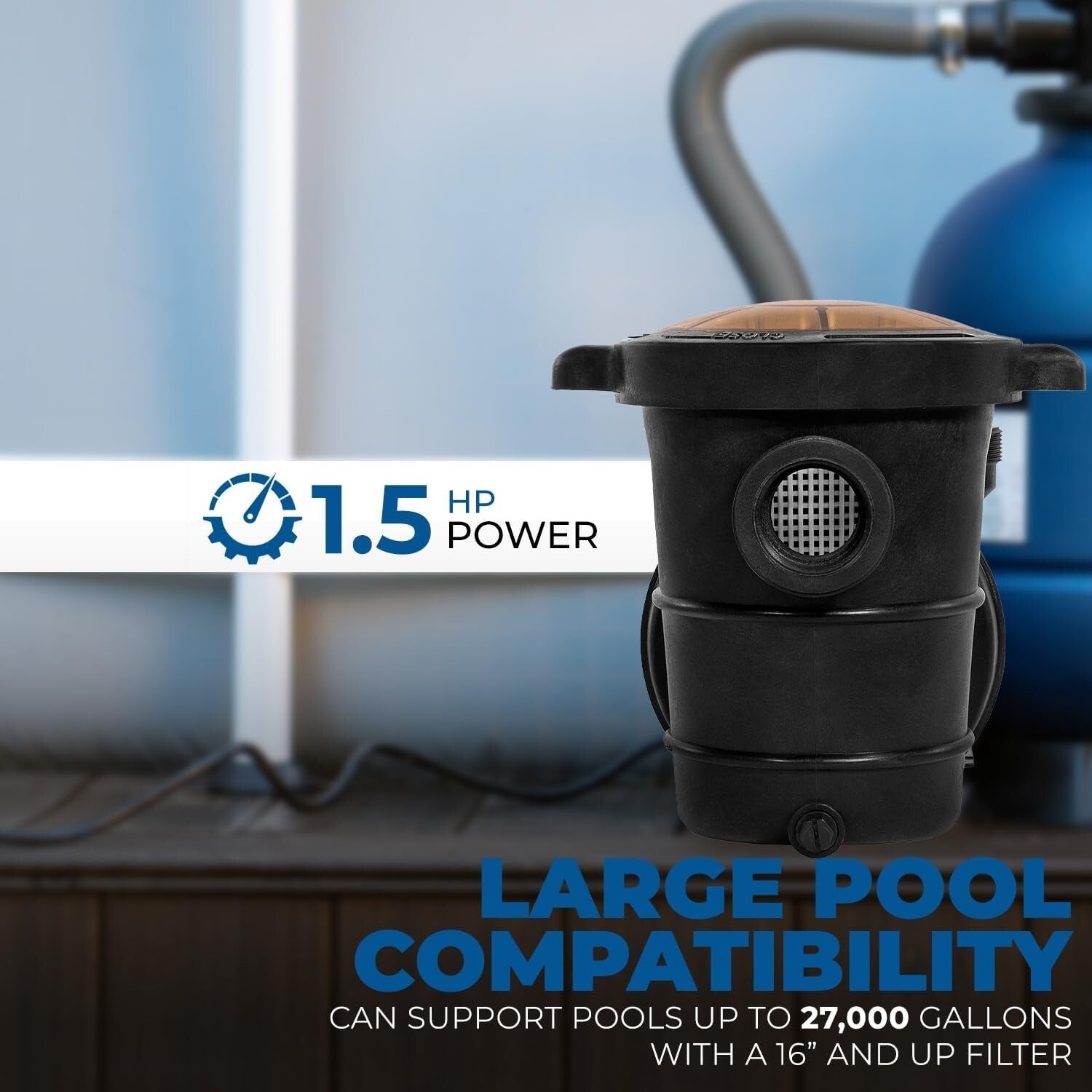Efficient 1.5HP Above Ground Pool Pump with Oversized Strainer - Quiet Operation
