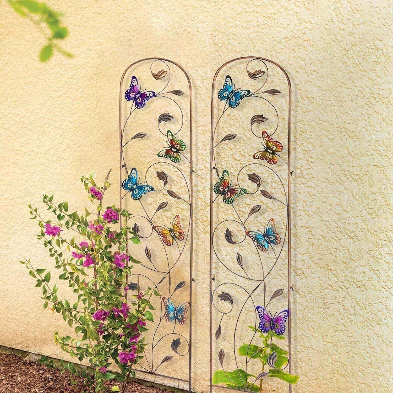Elegant Butterfly Design Metal Trellis - 60” H for Climbing Vines and Flowers