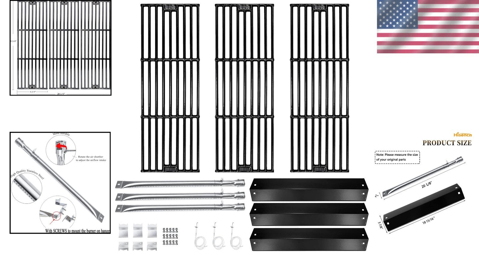 Durable Gas Grill Replacement Kit for Chargriller 4000, 5252 Models - 9 Pieces