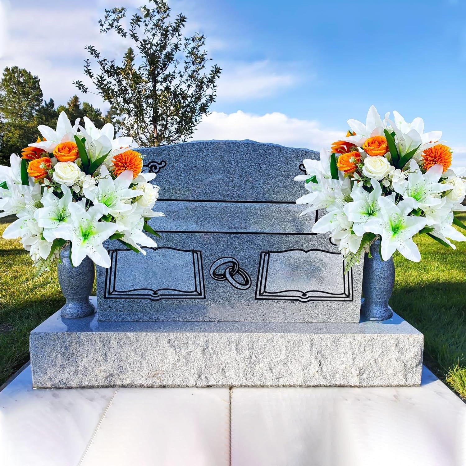 Elegant Silk Rose and Lily Bouquets for Headstone Decoration – Lasting Tribute