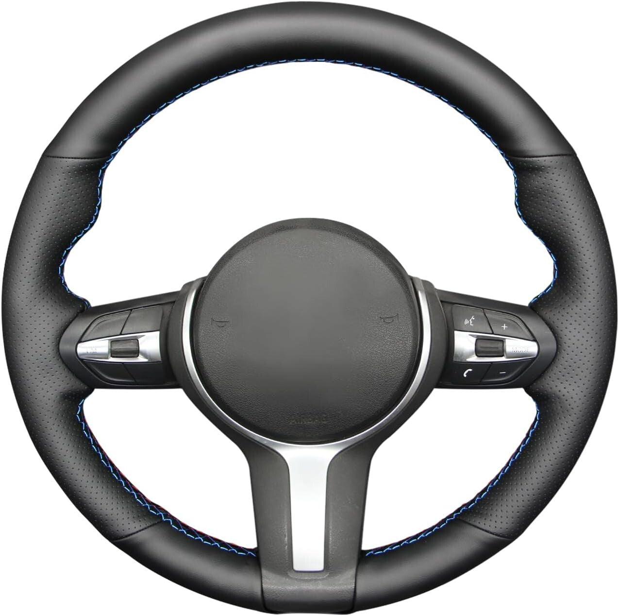 BMW M Sport Steering Wheel Cover - Black Genuine Leather with Stylish Stitching