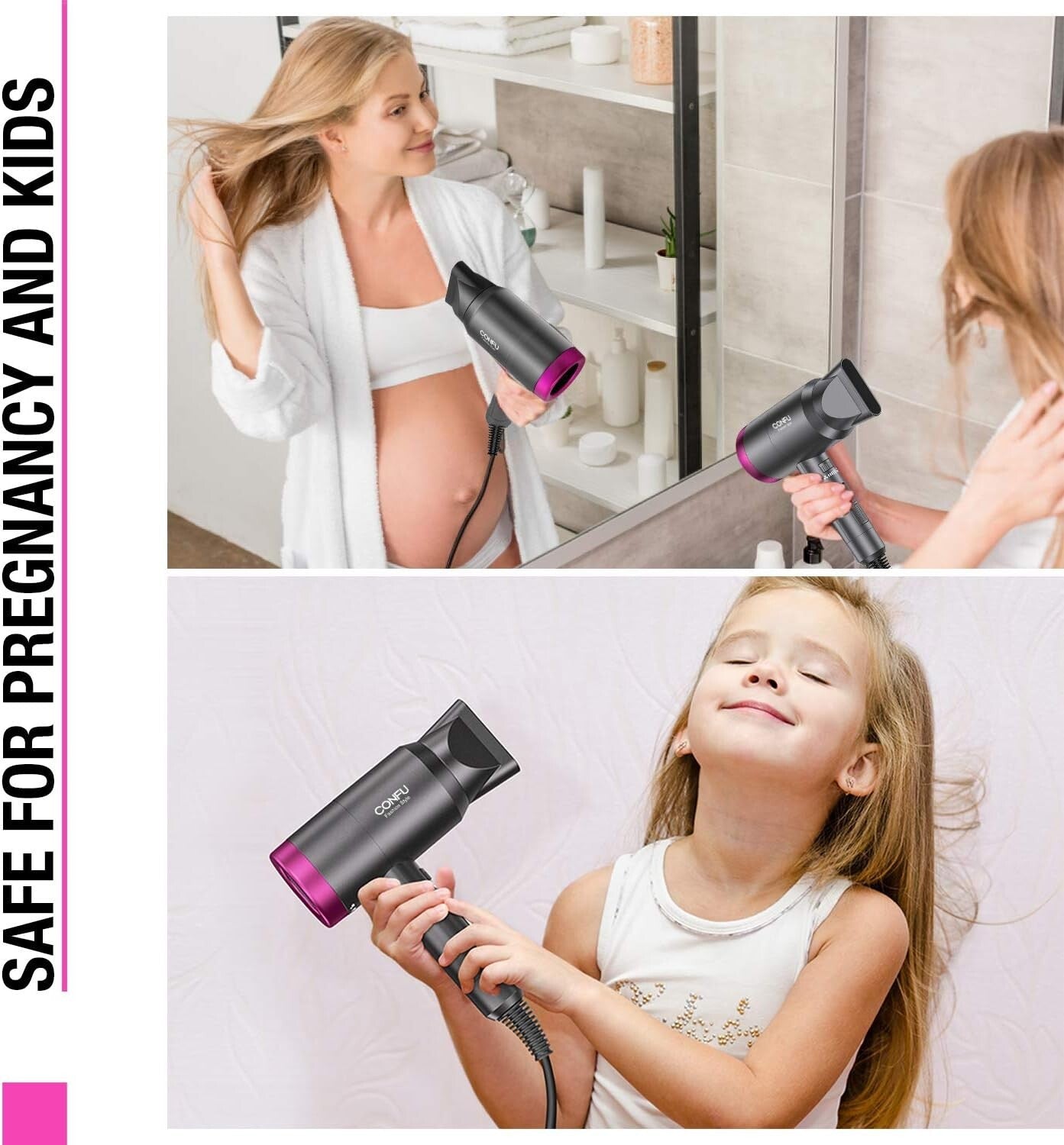 Ionic Blow Dryer 1600W - Portable Lightweight Hair Dryer with Diffuser & Nozzle