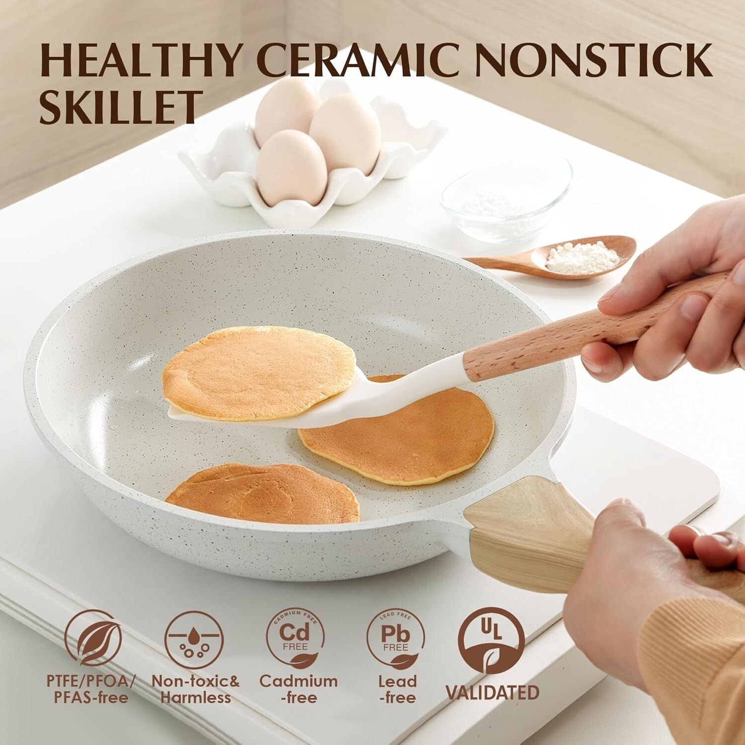 Healthy 12.5 Inch Nonstick Ceramic Frying Pan with Lid - Induction Compatible