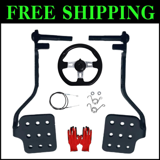Complete Go-Kart Brake and Throttle Pedals with Steering Wheel Kit, 71" Cable