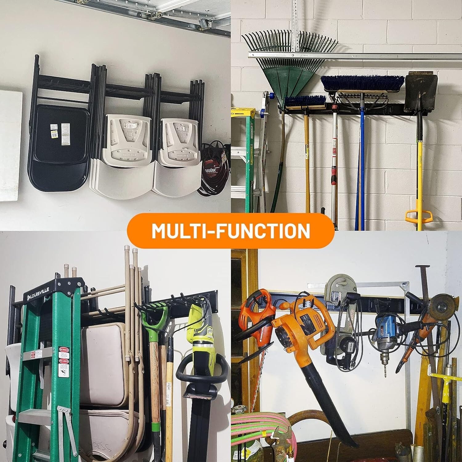 Customizable Garage Organization Wall Rack with 6 Heavy Duty Hooks - Space Saver